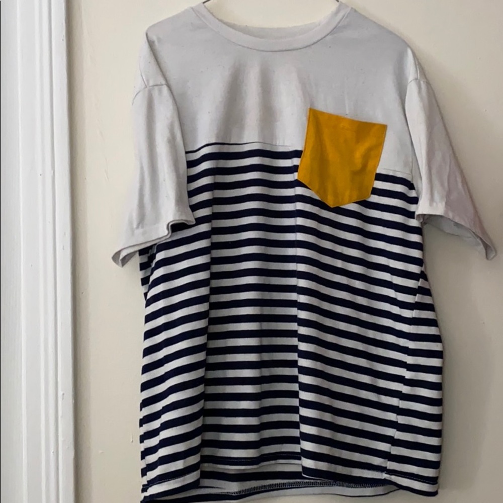 Yellow and black striped shirt.